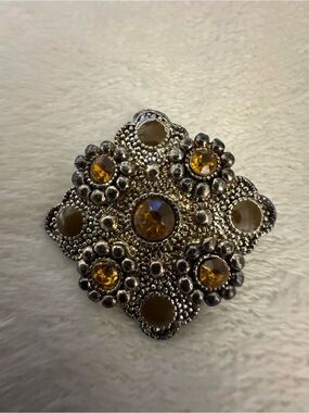 Silver-Tone Brooch with Amber-Colored Stones